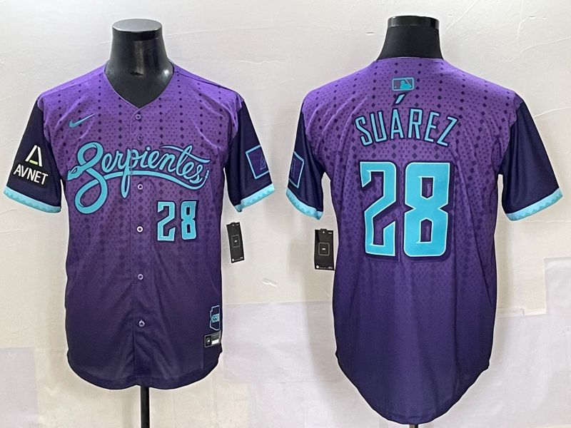 Men 2025 Arizona Diamondback #28 Suarez Purple Joint Name Nike MLB Jersey style 8->arizona diamondback->MLB Jersey